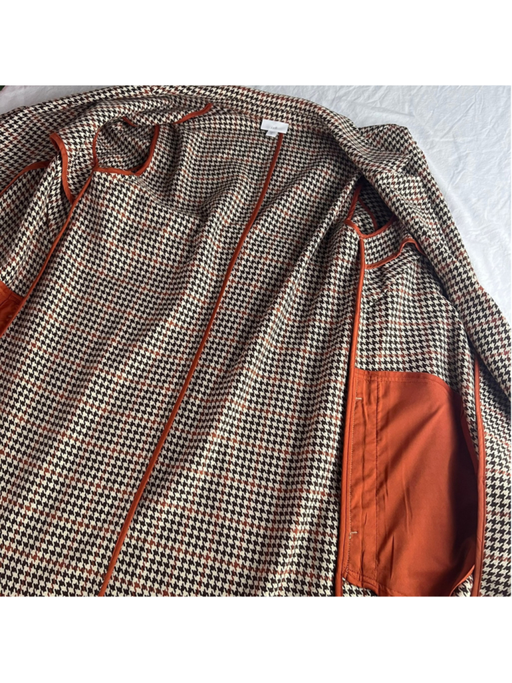 J Jill Sz M Tall Sonoma Houndstooth Duster Jacket Brown & Orange Business Career - Picture 11 of 11